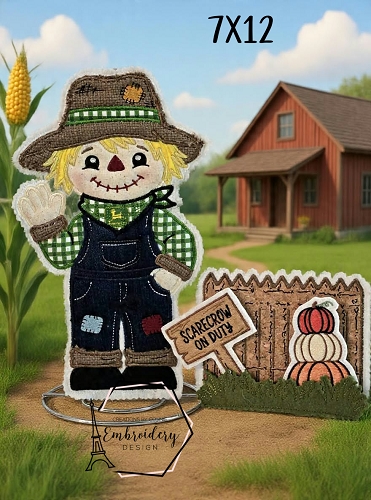 Waving Scarecrow Bundle Paper Towel Embroidery Design - 7x12